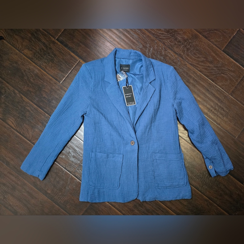 NWT Stoosh Womens Long Sleeve Slate Blue Blazer Jacket Medium - Picture 9 of 9